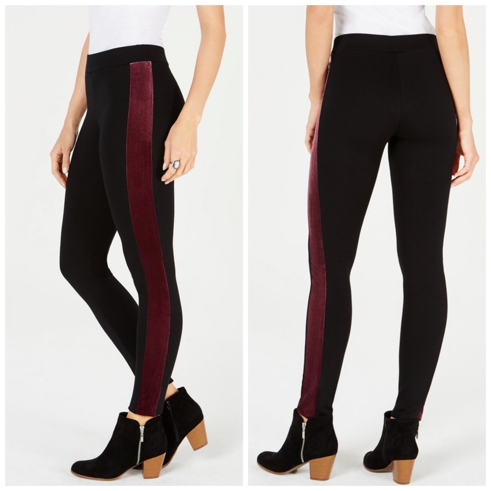 XS & Small Style & Co Black & Purple Velour Stripe Ponte Pull On Leggings